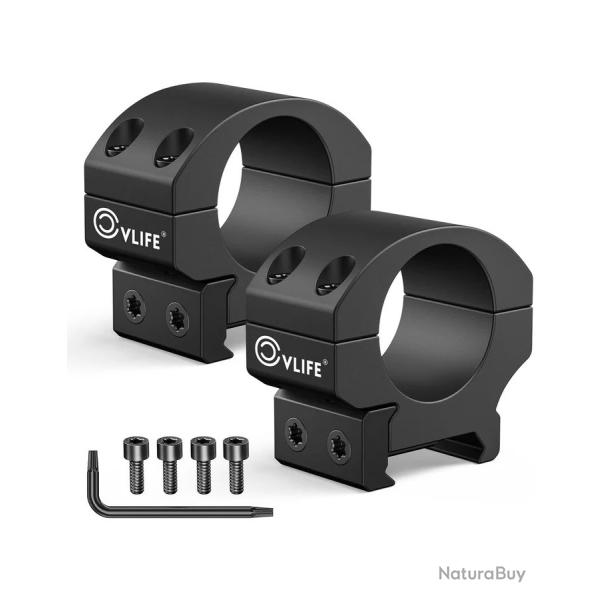 Anneaux de montage CVLife 25.4mm - Taille basse (Picatinny)