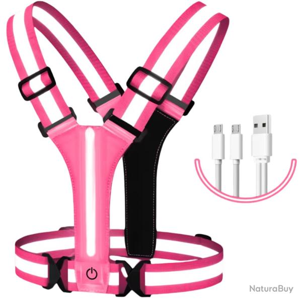 Gilet LED r�fl�chissant rechargeable USB - Haute visibilit� course v�lo nuit Rose