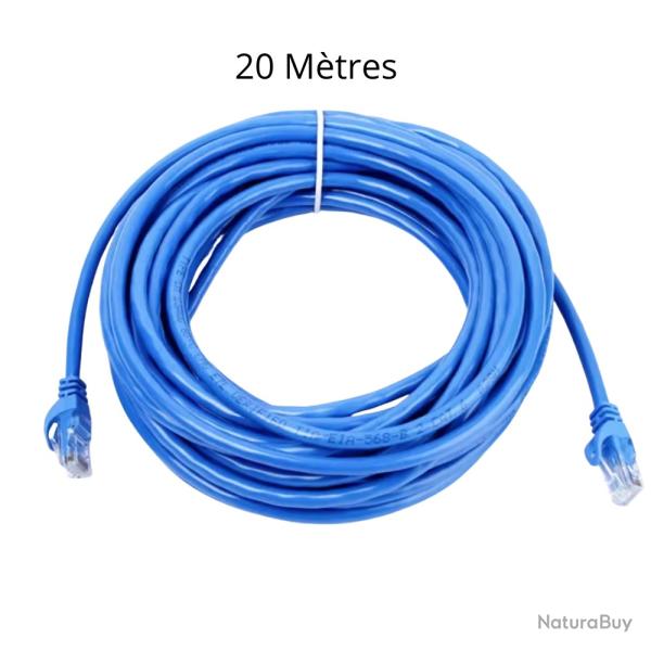 C�ble R�seau Ethernet RJ45 CAT6 Gigabit - 20 m�tres - Bleu Haute Qualit�