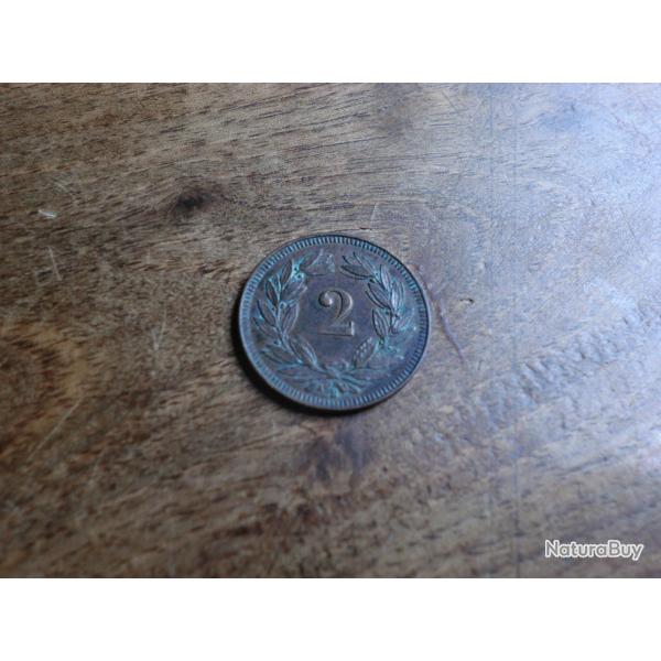 monnaie 2 centimes B  r�publique helvetia 1918