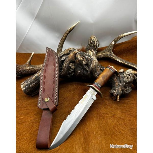 Couteau Bowie "WOLF SPIRIT " grav tte de loup