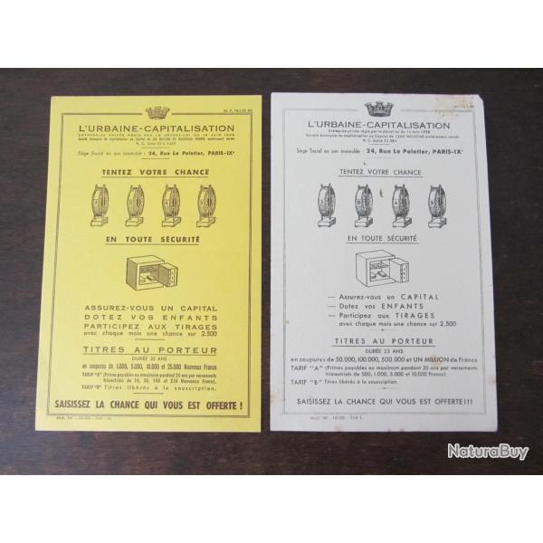 2 Buvards publicitaires L'urbaine capitalisation 1940