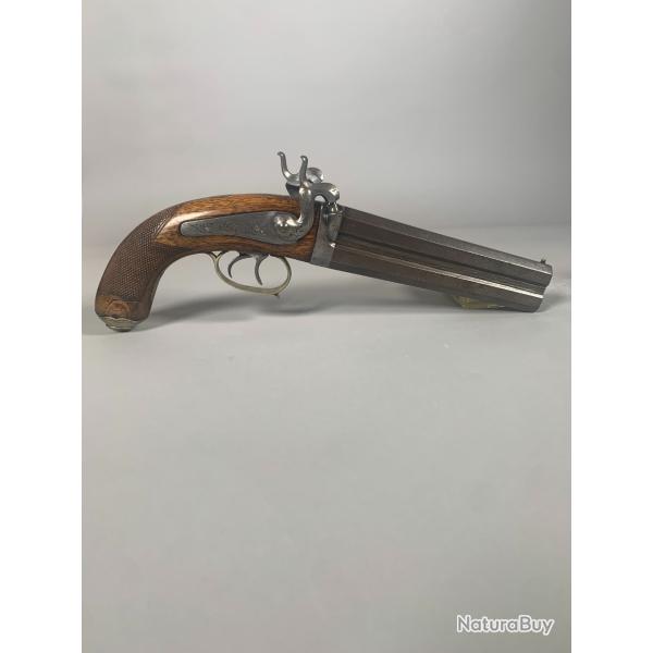 Rare Pistolet d'officier d'�tat major 1855 � Double Canon Superpos� XIXeme