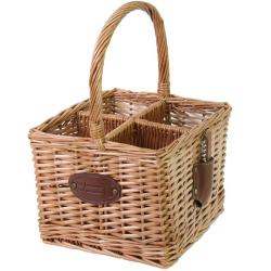 Panier carr&eacute; en osier pour 4 bouteilles avec tire-bouchon