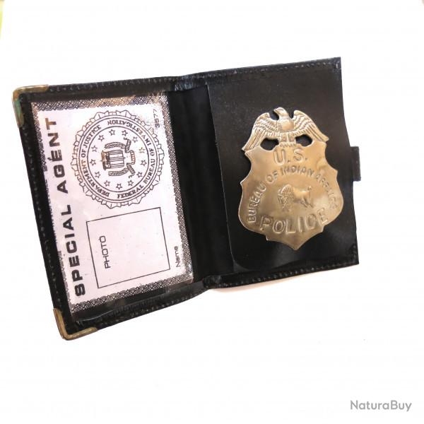 Plaque police Bureau indian affaires avec cuir ref bo 98