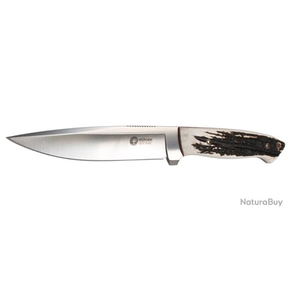Boker Couteau Relincho - Lame 128mm - Manche Bois de cerf - Etui Cuir