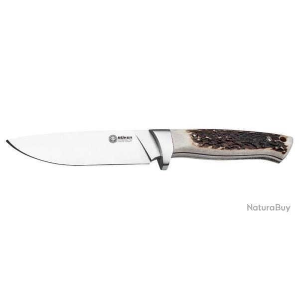 Boker Couteau Hunter - Lame 120mm - Manche Bois de cerf - Etui Cuir