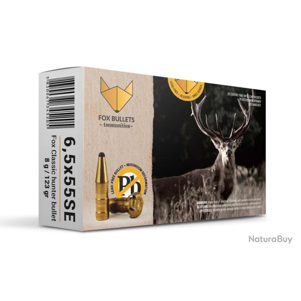 Boites de 20 cartouches Fox Bullets Fox classic Hunter cal.6,5X55SE 123gr