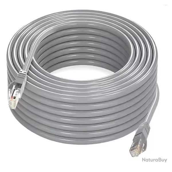 Cble Rseau Ethernet RJ45 CAT6 Gigabit - 30 mtres - Gris Haute Qualit