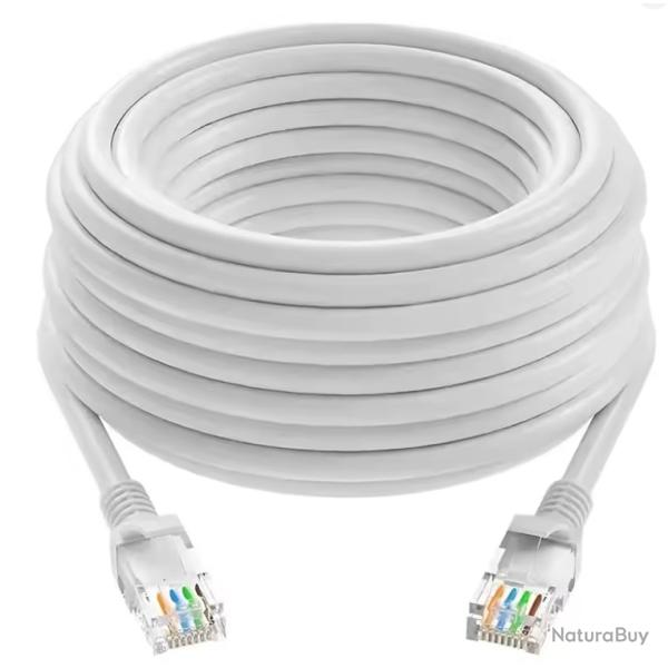C�ble R�seau Ethernet RJ45 CAT6 Gigabit - 20 m�tres - Blanc Haute Qualit�