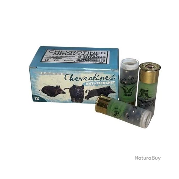 CARTOUCHES JOCKER CHEVROTINES ANTI-RICOCHET - Cal: 12-67 - 9 Grains - boite de 10 cartouches