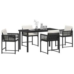 Ensemble de table et chaises de jardin 5 pi&egrave;ces avec coussins en poly rattan noir