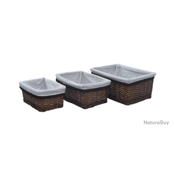 Ensemble paniers gigognes 3 pcs marron saule rangement pratique d�coration rustique int�rieur