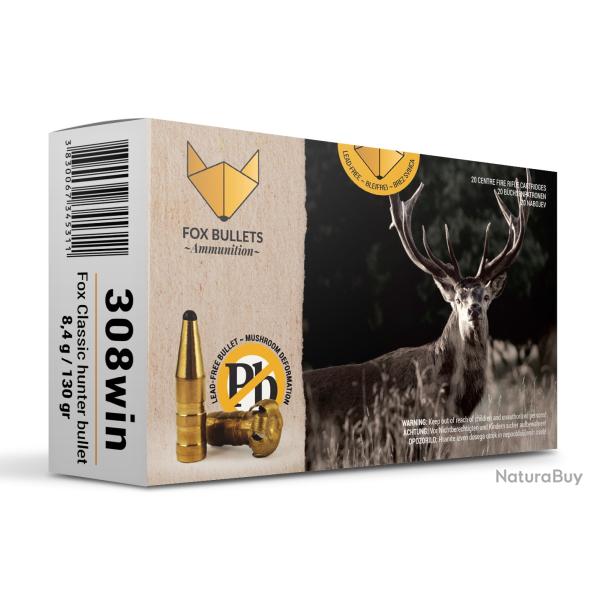 Boites de 20 cartouches Fox Bullets Fox Classic Hunter cal.308WIN 130g