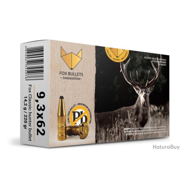 Boites de 20 cartouches Fox Bullets Fox Classic Hunter cal.9,3X62 220g