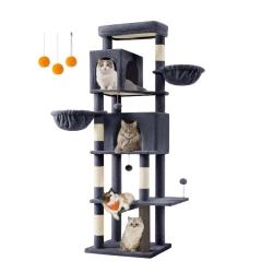 Arbre &agrave; chat tour &agrave; chat de 175 cm de haut abri &agrave; chat multi-niveaux avec 2 niches 2 paniers 5 grif