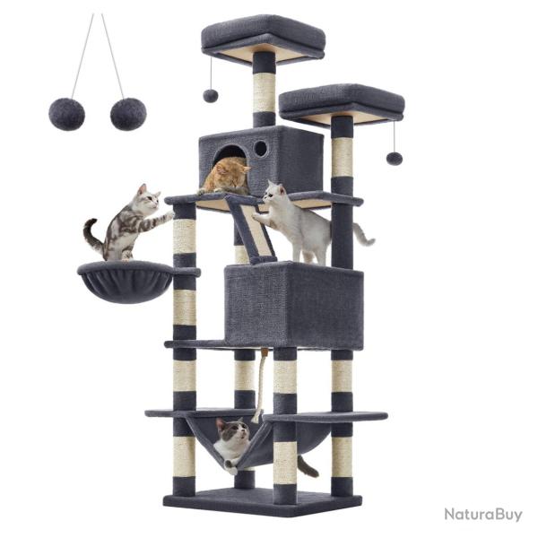 Arbre � chat grande tour de jeux hauteur 168 cm avec 13 griffoirs 1 planche � griffer 2 plate-forme