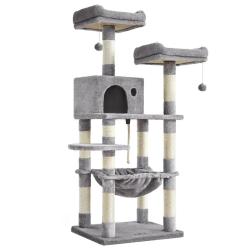 Arbre &agrave; chat stable avec niche hauteur de 143 cm gris clair 12_0003878
