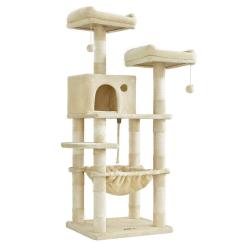 Arbre &agrave; chat stable avec niche hauteur de 143 cm gris clair 12_0003879