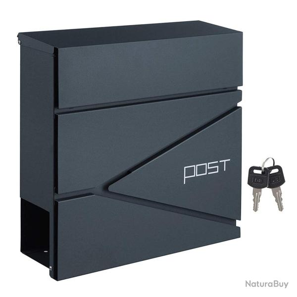 Bo�te aux lettres murale avec porte-journaux cl�s facile � installer design moderne gris anthracite