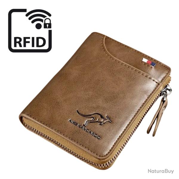Portefeuille Marron Clair Homme S�curis� Protection Anti-RFID, Compact et Robuste - Envoi France