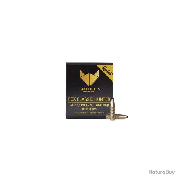 Boites de 50 Ogives Fox Bullets Fox Classic Hunter cal.5,6MM 60G