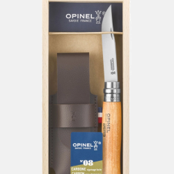 Opinel N&deg;08 Manche h&ecirc;tre - Lame carbone avec &eacute;tui Alpine et plumier en bois