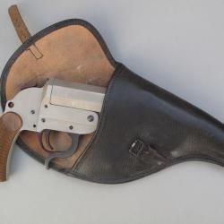 Rarissime pistolet lance-fus&eacute;es allemand Heym du 1er type avec son &eacute;tui en cuir
