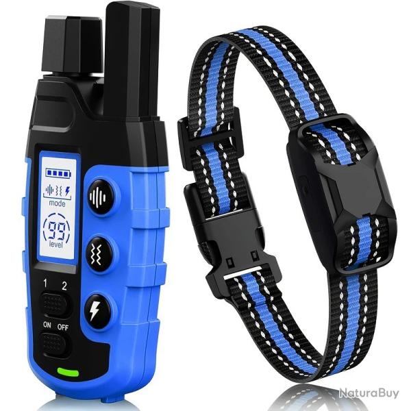 Collier de Dressage lectrique pour Chien Tlcommande 2600 m tanche IP67 Rechargeable Bleu