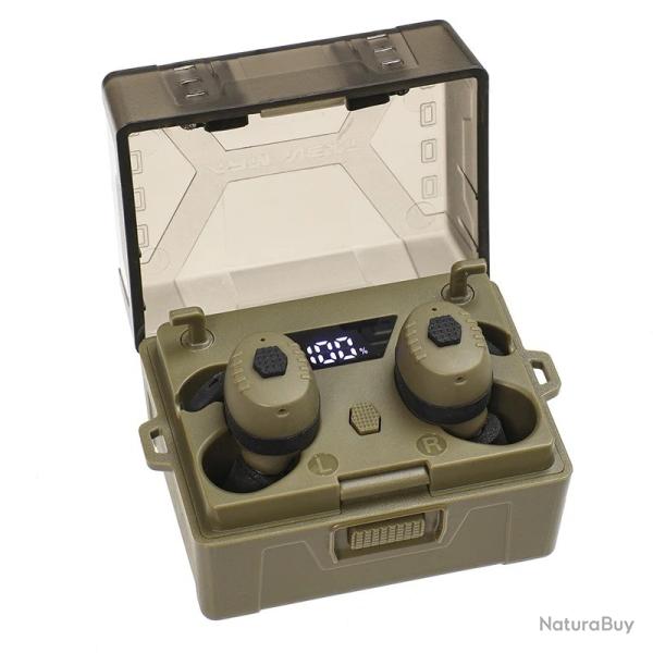 Bouchons d'oreille Electroniques Antibruit Bluetooth NRR27dB Chasse Tir Tactique Musique Vert