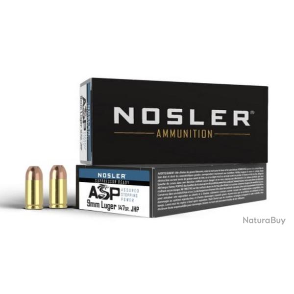 20 munitions NOSLER 9mm 147GR ASP Subsonique JHP X20