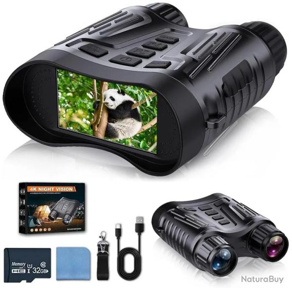 Jumelles Vision Nocturne 4K UHD Photos 36MP Zoom 8x �cran LCD 2" Port�e 300m Carte SD 32Go Incluse