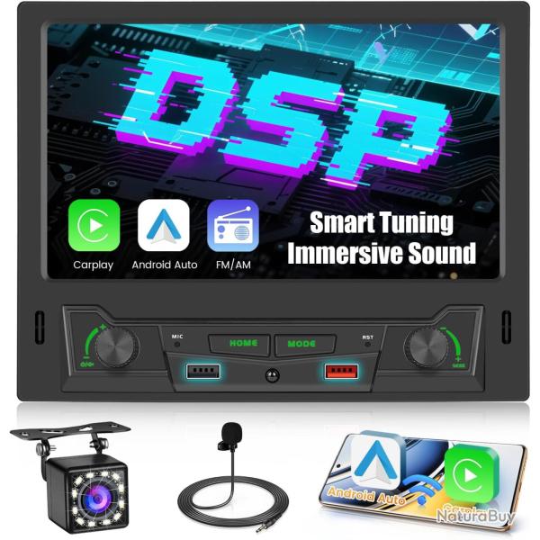 Autoradio 1 Din CarPlay avec �cran Tactile de 8 Pouces, Radio 1DIN avec Carplay Android Auto sans Fi