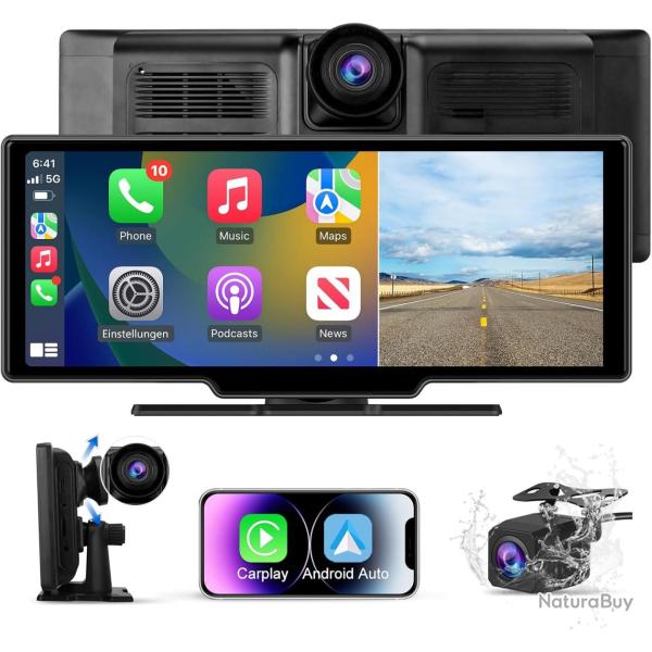 Carplay Voiture & Android Auto,10,26" �cran Carplay avec Dashcam Avant 4K, Cam�ra Arri�re 1080P Incl