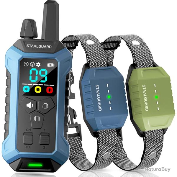 Kit 2 Colliers de Dressage Chien Porte 3km cran LCD 3 Modes BIP Vibration et Boost tanche IP67