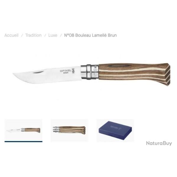Opinel N�08 Collection Bouleau Lamell� Brun