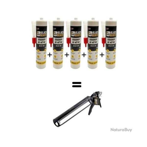 Wahoo ! Pack de 5 Goudrons de h�tre BLACK BEASTS cartouche 310g + pistolet offert + casquette RWS