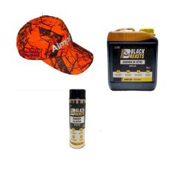 Wahoo ! Pack Goudron v&eacute;g&eacute;tale de h&ecirc;tre BLACK BEASTS Bidon 3 KG + spray 500ml+ casquette AIMPOINT