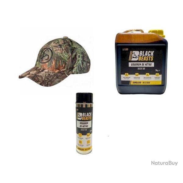 Wahoo ! Pack Goudron vgtale de htre BLACK BEASTS Bidon 3 KG + spray 500ml+ casquette SAUER camo