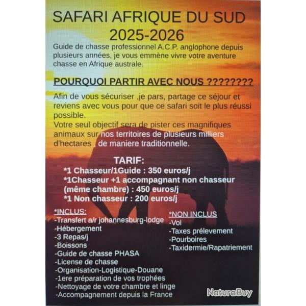 SAFARI AFRIQUE DU SUD 2026- TOUT INCLUS-ACCOMPAGNEMENT-FORFAIT NON TROPHEES