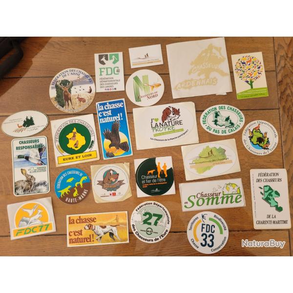 Lot de 23 autocollants de chasse , fdration des chasseurs