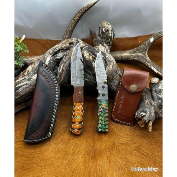 1 paire couteaux Damas - 1 pliant - 1 droit (4)