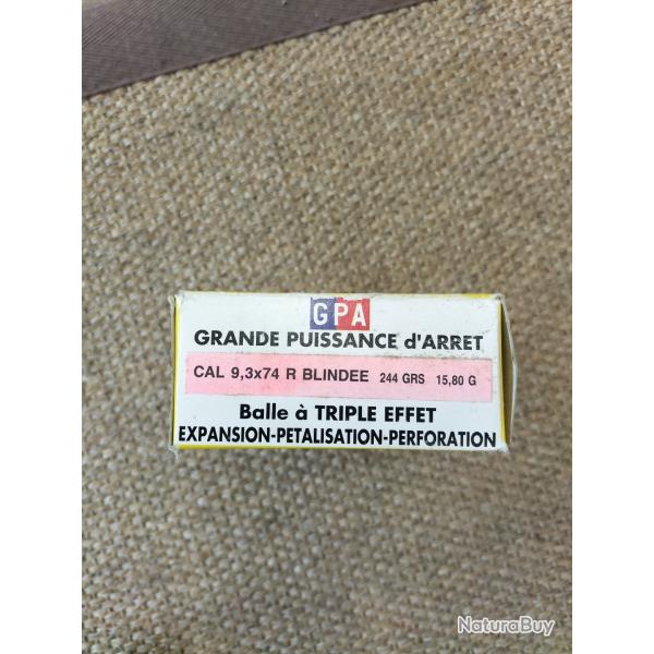 Munitions Sologne cal 9,3x74R ogive GPA 244gr-15.8grammes