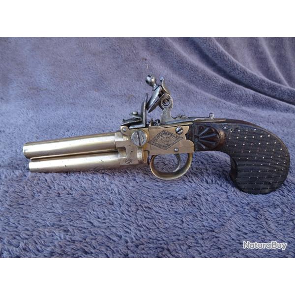 Superbe pistolet a silex 2 coups