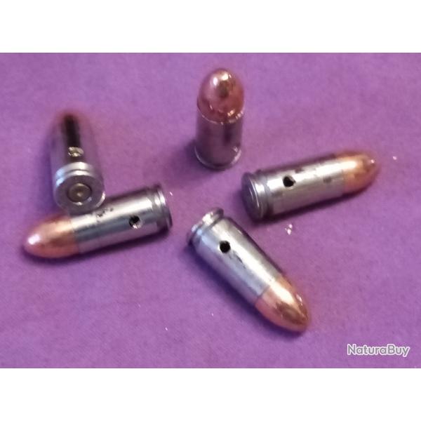 9mm parabellum fmj. tui SPEER nickel. Lot de 5 cartouches neutralises.