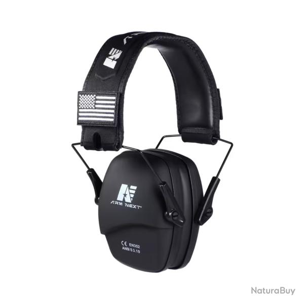 Casque de Tir Tactique Anti-Bruit 25dB - Protection Auditive Chasse & Stand, R�duction Active - NOIR