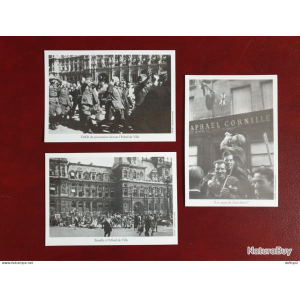 Lot de 3 cartes postales reproduction Lib�ration de paris 1944
