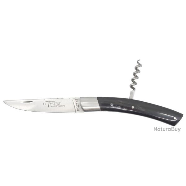 Couteau Coutellerie Chevalerias Le Thiers 2 pi�ces - Lame 110mm - Manche Corne Noire - Tire-bouchon
