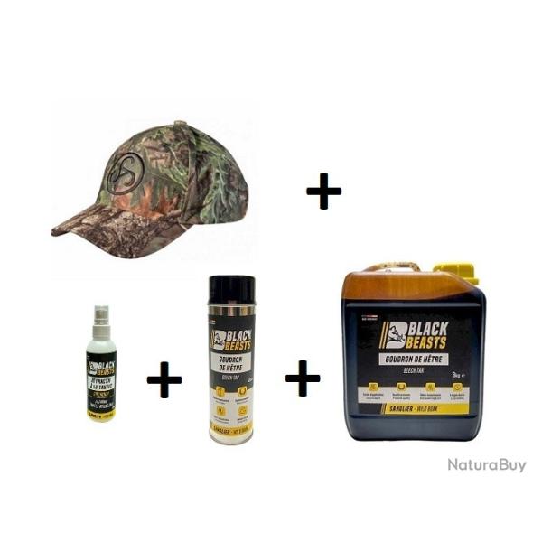 Wahoo ! Pack Goudron vgtal htre BLACKBEASTS Bidon 3KG+spray 500ml+spray truffe 100ml + casquette