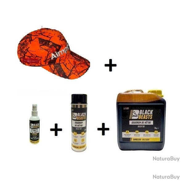 Wahoo ! Pack Goudron v�g�tal h�tre BLACKBEASTS Bidon 3KG+spray 500ml+spray truffe 100ml + casquette